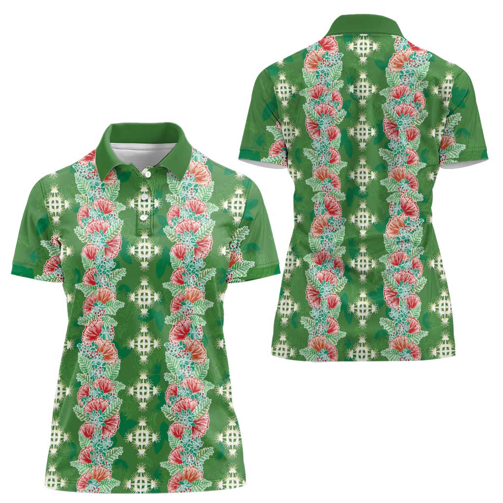 Hawaii Ohia Lehua Women Polo Shirt Tropical Vibes Green