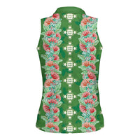 Hawaii Ohia Lehua Women Sleeveless Polo Shirt Tropical Vibes Green LT05 - Polynesian Pride