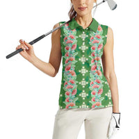 Hawaii Ohia Lehua Women Sleeveless Polo Shirt Tropical Vibes Green LT05 - Polynesian Pride