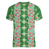 Hawaii Ohia Lehua Women V-Neck T-Shirt Tropical Vibes Green LT05 - Polynesian Pride