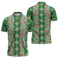 Hawaii Ohia Lehua Zipper Polo Shirt Tropical Vibes Green