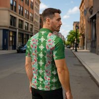 Hawaii Ohia Lehua Zipper Polo Shirt Tropical Vibes Green