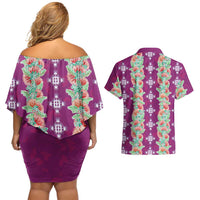 Hawaii Ohia Lehua Couples Matching Off Shoulder Short Dress and Hawaiian Shirt Tropical Vibes Fuchsia LT05 - Polynesian Pride