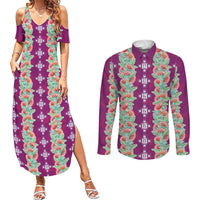 Hawaii Ohia Lehua Couples Matching Summer Maxi Dress and Long Sleeve Button Shirt Tropical Vibes Fuchsia LT05 Fuchsia - Polynesian Pride