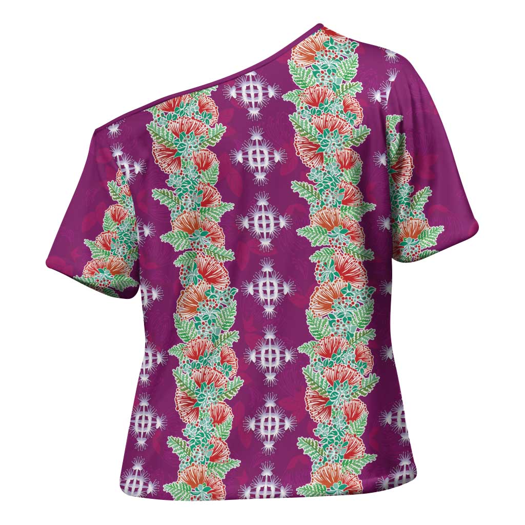 Hawaii Ohia Lehua Cross Shoulder Shirt Tropical Vibes Fuchsia