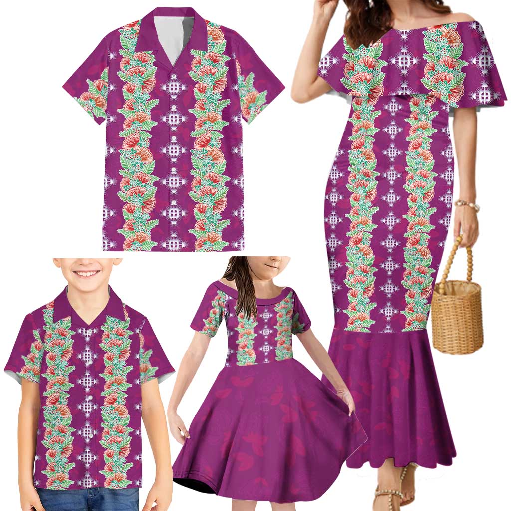 Hawaii Ohia Lehua Family Matching Mermaid Dress and Hawaiian Shirt Tropical Vibes Fuchsia