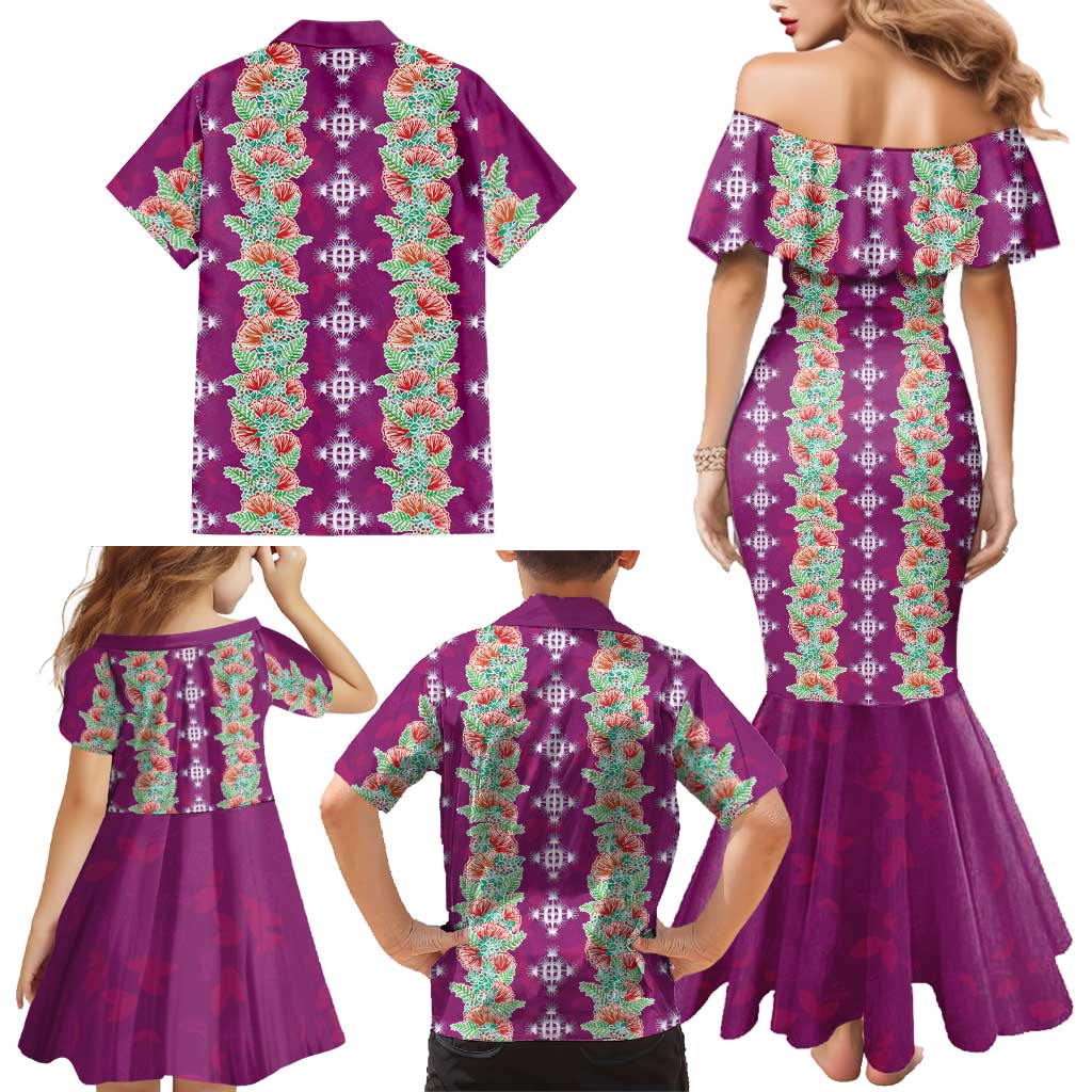 Hawaii Ohia Lehua Family Matching Mermaid Dress and Hawaiian Shirt Tropical Vibes Fuchsia
