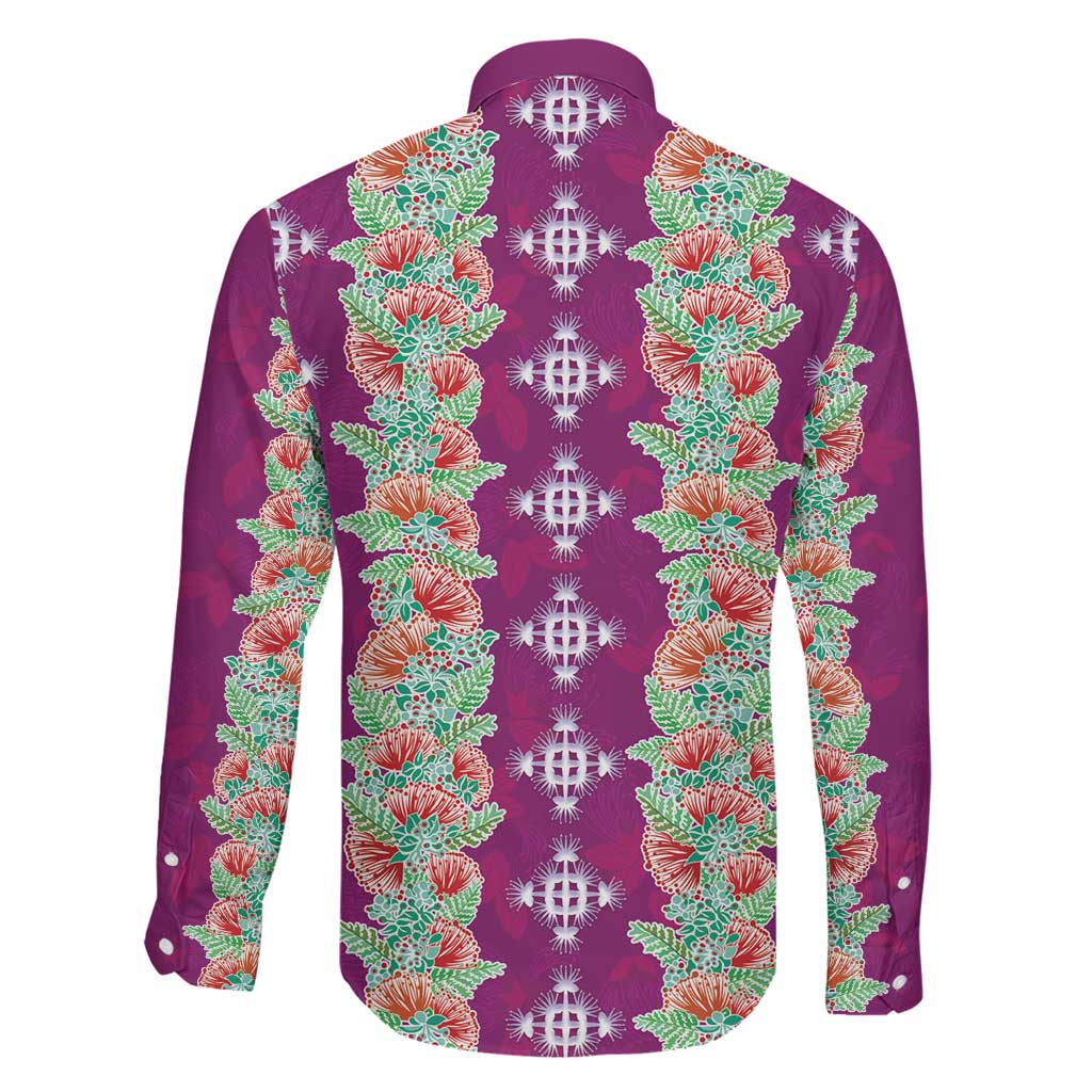 Hawaii Ohia Lehua Family Matching Off The Shoulder Long Sleeve Dress and Hawaiian Shirt Tropical Vibes Fuchsia