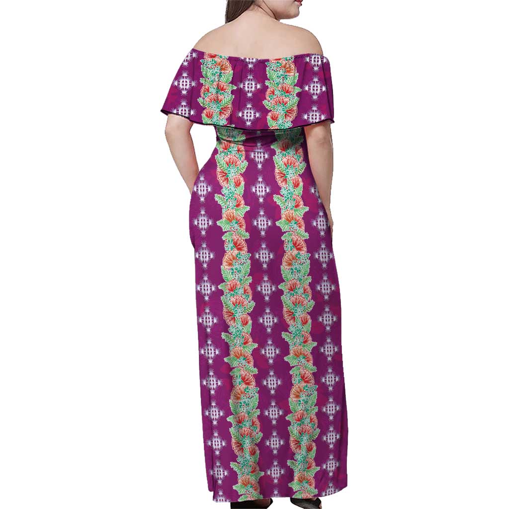 Hawaii Ohia Lehua Family Matching Off Shoulder Maxi Dress and Hawaiian Shirt Tropical Vibes Fuchsia LT05 - Polynesian Pride