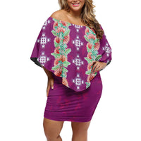 Hawaii Ohia Lehua Family Matching Off Shoulder Short Dress and Hawaiian Shirt Tropical Vibes Fuchsia LT05 Mom's Dress Fuchsia - Polynesian Pride