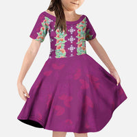 Hawaii Ohia Lehua Family Matching Short Sleeve Bodycon Dress and Hawaiian Shirt Tropical Vibes Fuchsia LT05 Daughter's Dress Fuchsia - Polynesian Pride