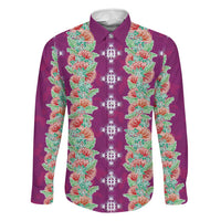 Hawaii Ohia Lehua Family Matching Short Sleeve Bodycon Dress and Hawaiian Shirt Tropical Vibes Fuchsia LT05 Dad's Shirt - Long Sleeve Fuchsia - Polynesian Pride