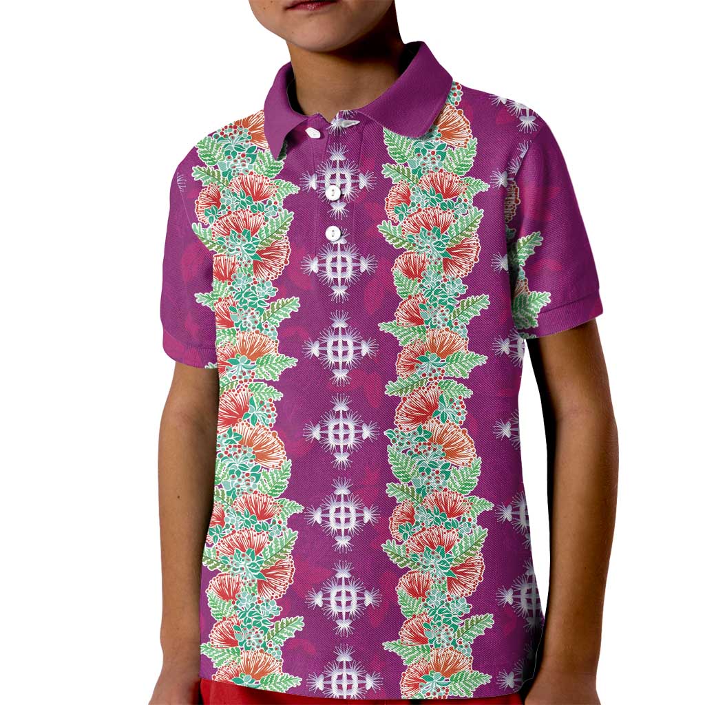 Hawaii Ohia Lehua Kid Polo Shirt Tropical Vibes Fuchsia