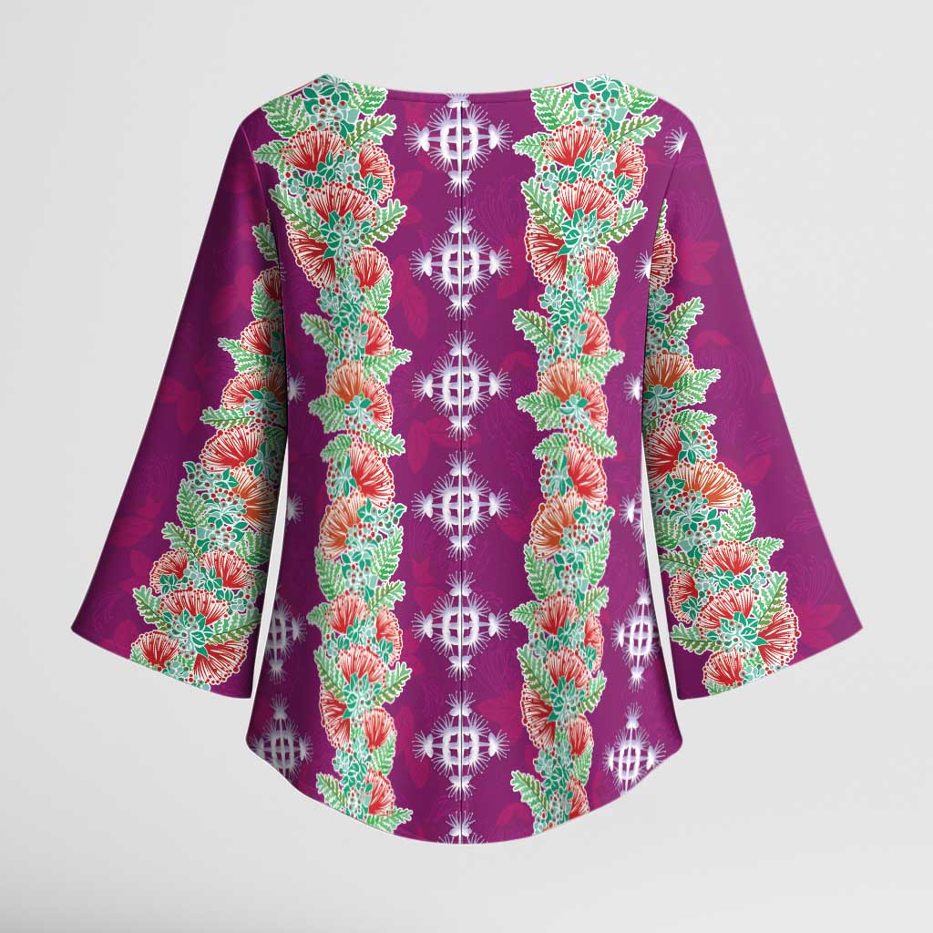 Hawaii Ohia Lehua Kimono Sleeve Blouse Tropical Vibes Fuchsia