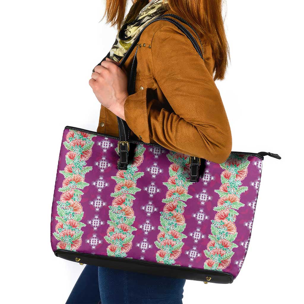 Hawaii Ohia Lehua Leather Tote Bag Tropical Vibes Fuchsia