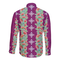 Hawaii Ohia Lehua Long Sleeve Button Shirt Tropical Vibes Fuchsia