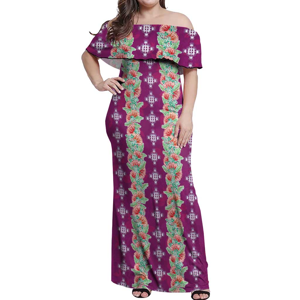 Hawaii Ohia Lehua Off Shoulder Maxi Dress Tropical Vibes Fuchsia