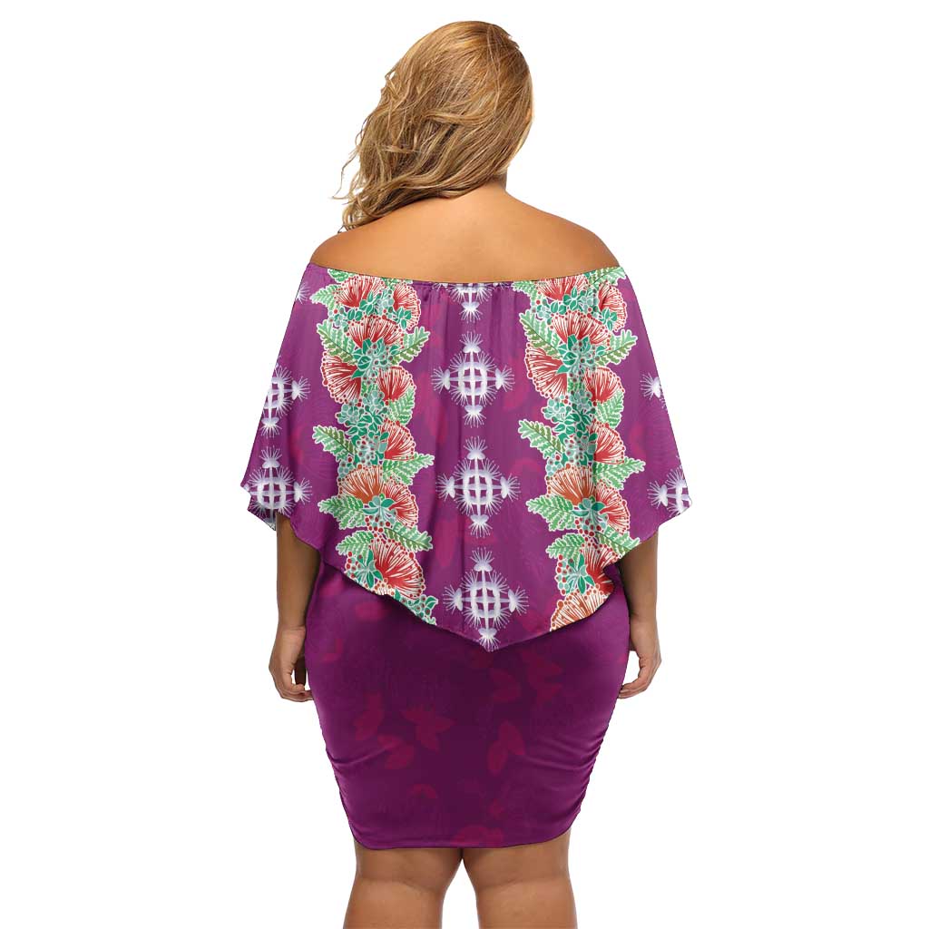 Hawaii Ohia Lehua Off Shoulder Short Dress Tropical Vibes Fuchsia