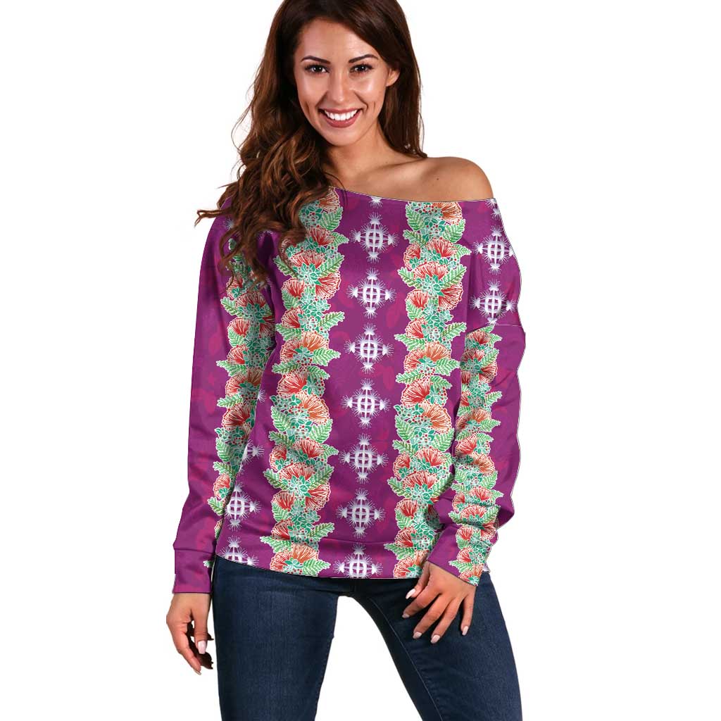 Hawaii Ohia Lehua Off Shoulder Sweater Tropical Vibes Fuchsia