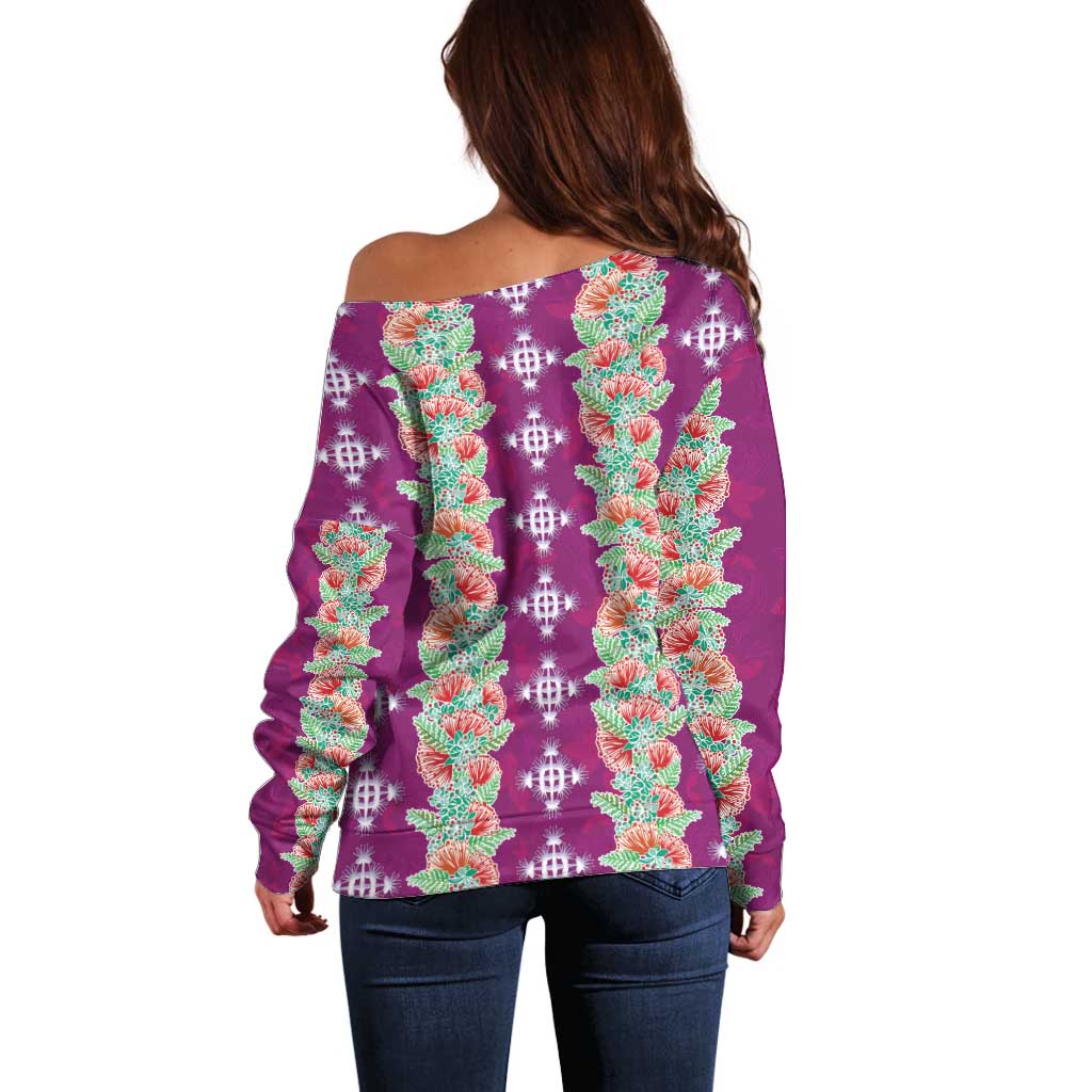 Hawaii Ohia Lehua Off Shoulder Sweater Tropical Vibes Fuchsia