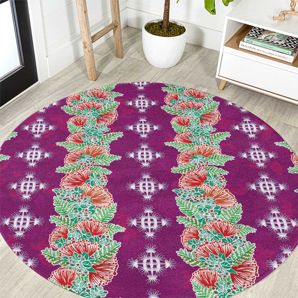Hawaii Ohia Lehua Round Carpet Tropical Vibes Fuchsia