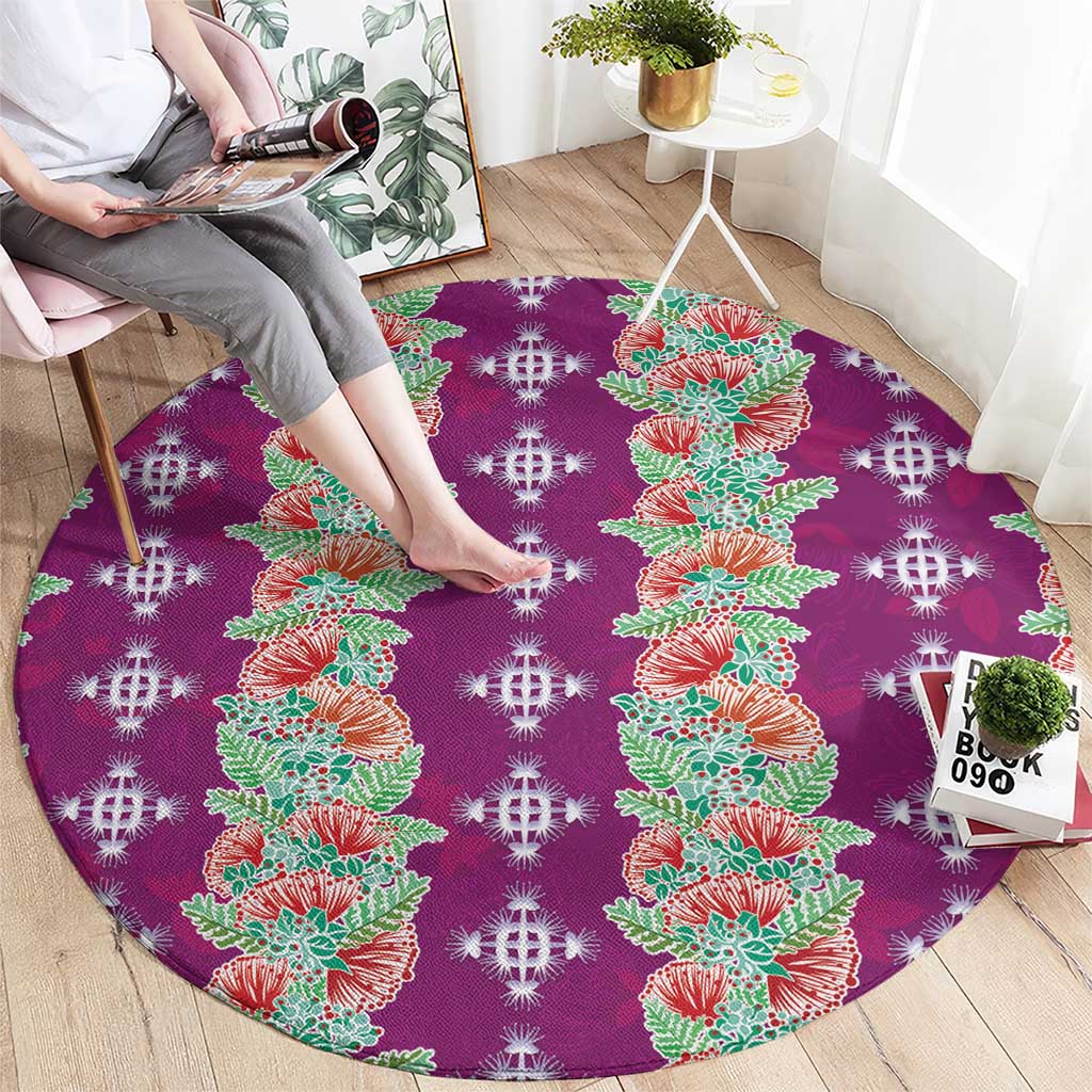 Hawaii Ohia Lehua Round Carpet Tropical Vibes Fuchsia