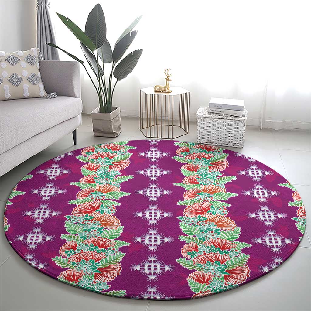 Hawaii Ohia Lehua Round Carpet Tropical Vibes Fuchsia