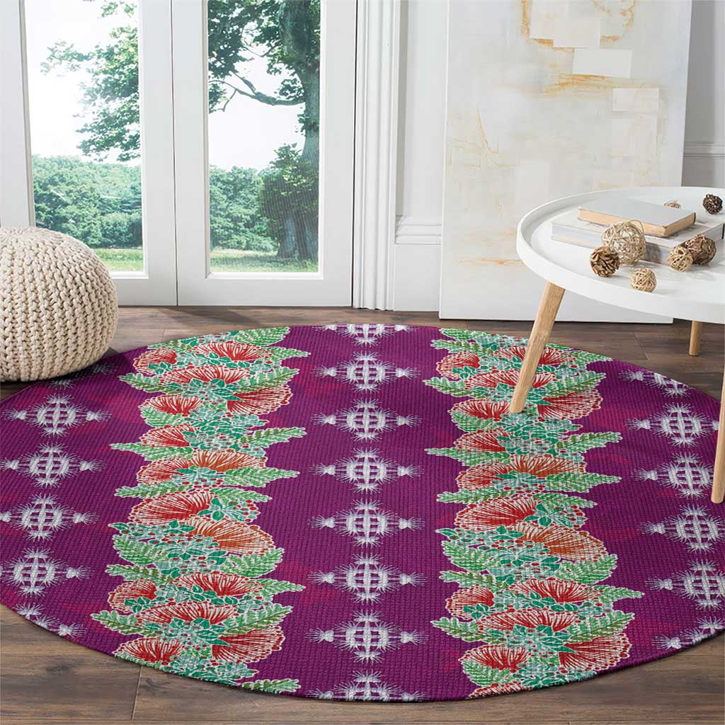 Hawaii Ohia Lehua Round Carpet Tropical Vibes Fuchsia