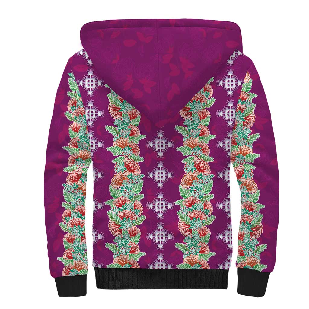 Hawaii Ohia Lehua Sherpa Hoodie Tropical Vibes Fuchsia