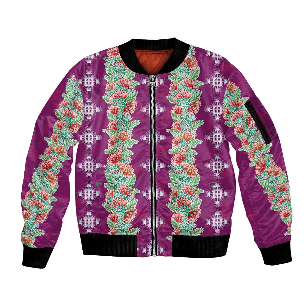 Hawaii Ohia Lehua Sleeve Zip Bomber Jacket Tropical Vibes Fuchsia