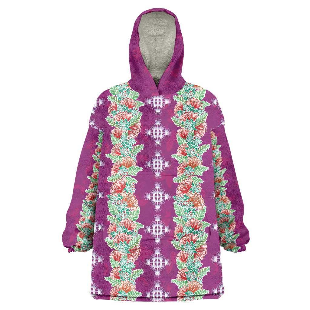 Hawaii Ohia Lehua Wearable Blanket Hoodie Tropical Vibes Fuchsia