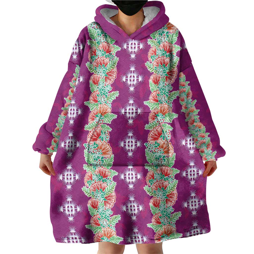 Hawaii Ohia Lehua Wearable Blanket Hoodie Tropical Vibes Fuchsia