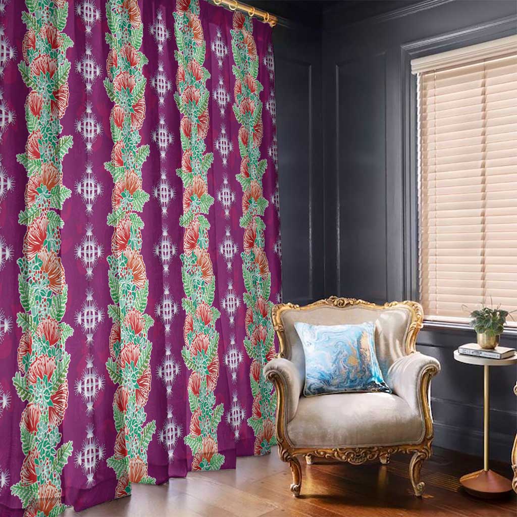 Hawaii Ohia Lehua Window Curtain Tropical Vibes Fuchsia