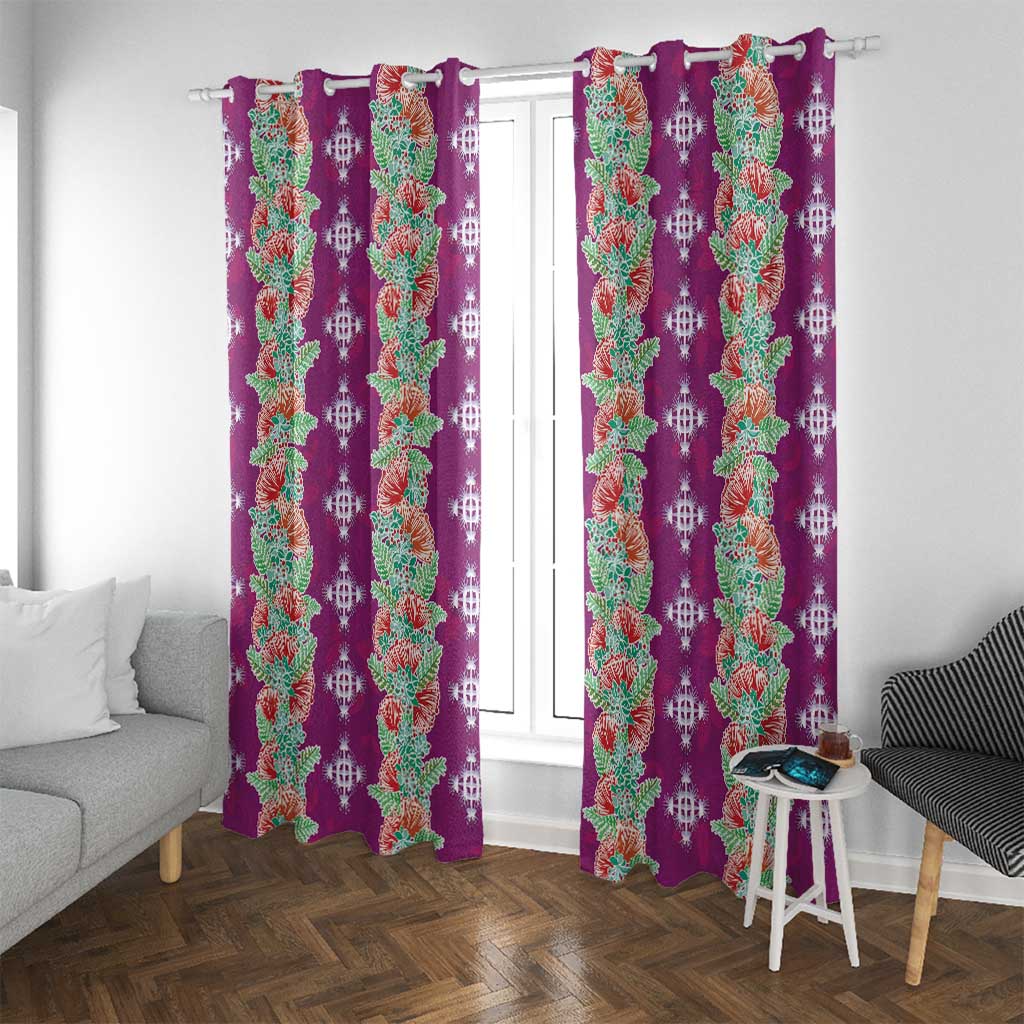 Hawaii Ohia Lehua Window Curtain Tropical Vibes Fuchsia