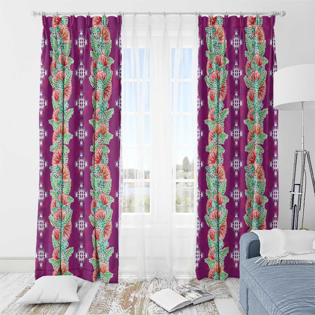 Hawaii Ohia Lehua Window Curtain Tropical Vibes Fuchsia