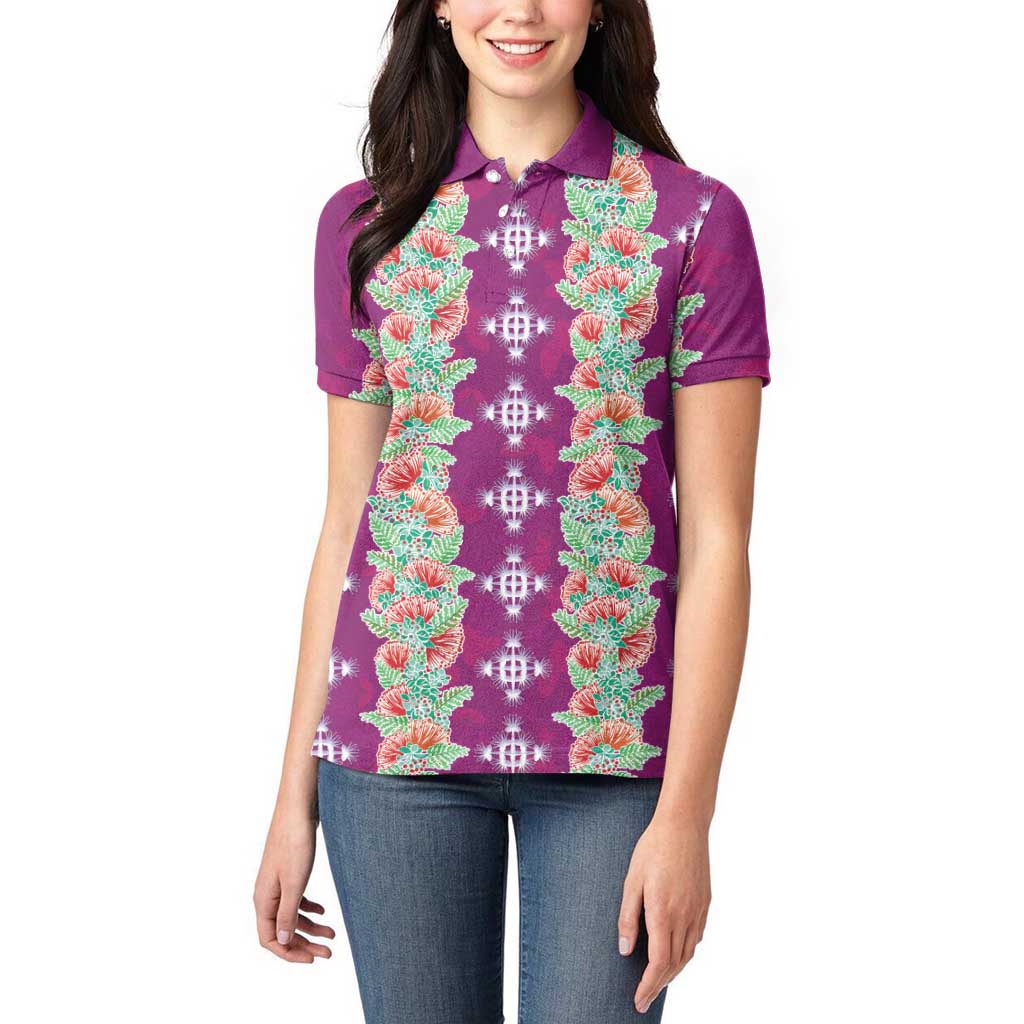 Hawaii Ohia Lehua Women Polo Shirt Tropical Vibes Fuchsia LT05 - Polynesian Pride