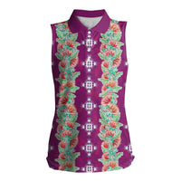 Hawaii Ohia Lehua Women Sleeveless Polo Shirt Tropical Vibes Fuchsia LT05 Female Fuchsia - Polynesian Pride