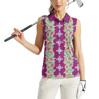 Hawaii Ohia Lehua Women Sleeveless Polo Shirt Tropical Vibes Fuchsia LT05 - Polynesian Pride