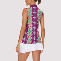 Hawaii Ohia Lehua Women Sleeveless Polo Shirt Tropical Vibes Fuchsia LT05 - Polynesian Pride