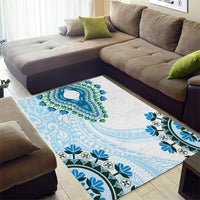 Africa Dashiki Area Rug With Polynesian Pattern Blue Version