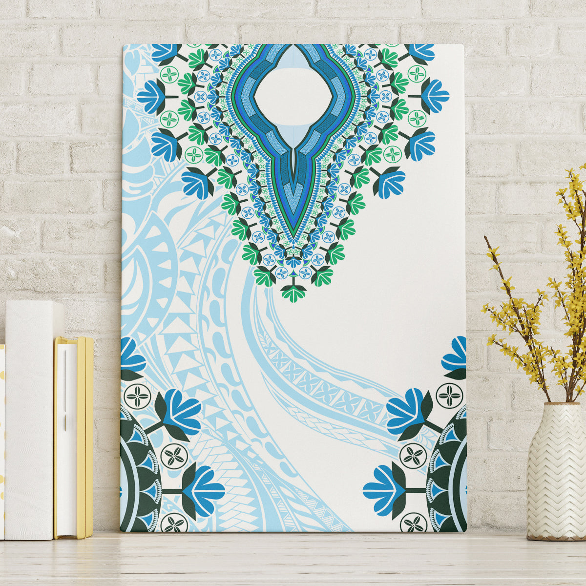 Africa Dashiki Canvas Wall Art With Polynesian Pattern Blue Version