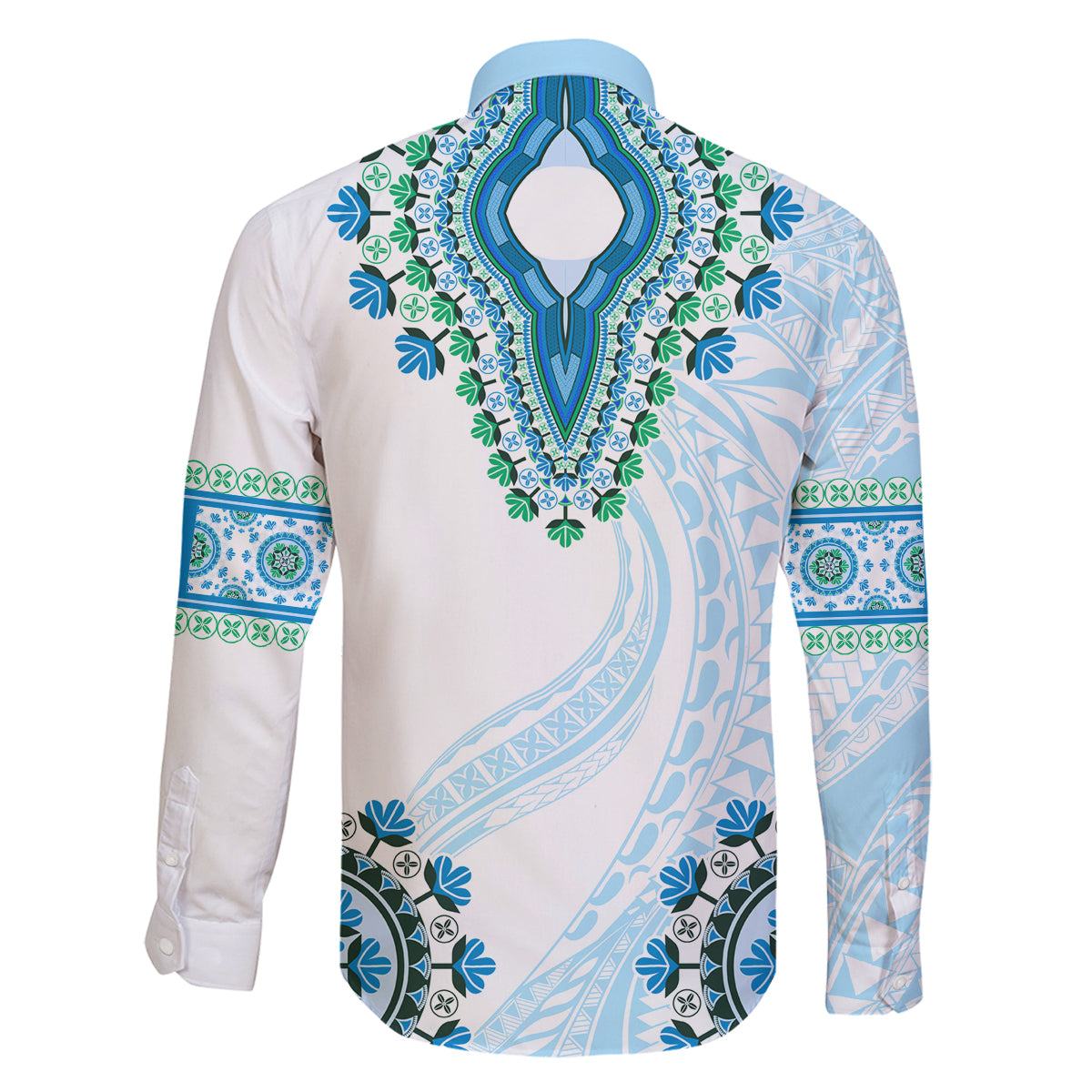 Africa Dashiki Family Matching Off Shoulder Short Dress and Hawaiian Shirt With Polynesian Pattern Blue Version LT05 - Polynesian Pride