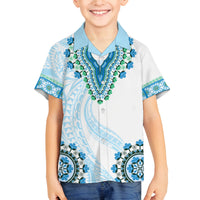 Africa Dashiki Family Matching Off Shoulder Short Dress and Hawaiian Shirt With Polynesian Pattern Blue Version LT05 Son's Shirt Blue - Polynesian Pride