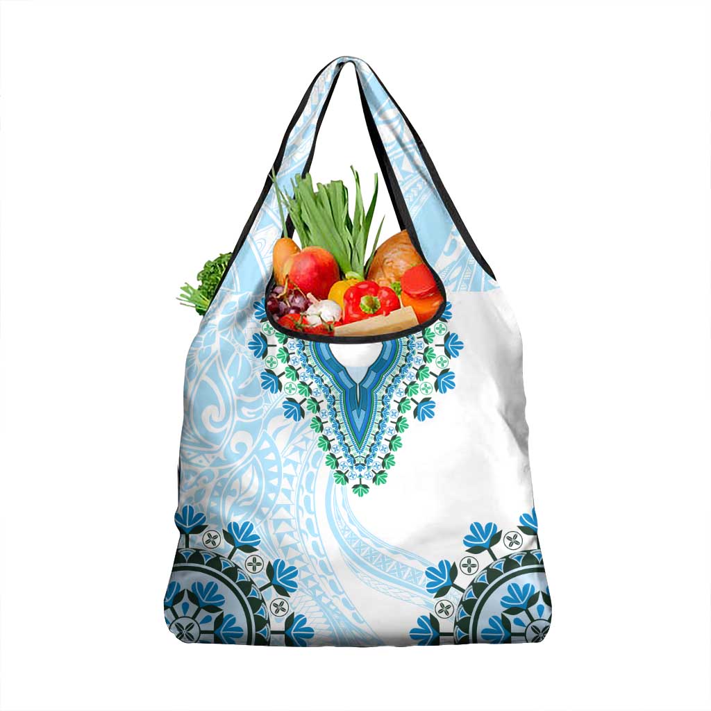 Africa Dashiki Grocery Bag With Polynesian Pattern Blue Version
