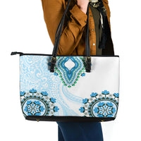 Africa Dashiki Leather Tote Bag With Polynesian Pattern Blue Version LT05 - Polynesian Pride