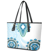 Africa Dashiki Leather Tote Bag With Polynesian Pattern Blue Version LT05 - Polynesian Pride