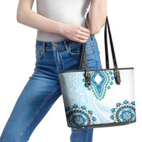 Africa Dashiki Leather Tote Bag With Polynesian Pattern Blue Version LT05 - Polynesian Pride