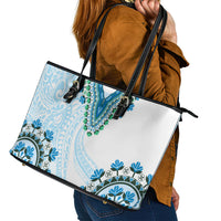 Africa Dashiki Leather Tote Bag With Polynesian Pattern Blue Version LT05 - Polynesian Pride
