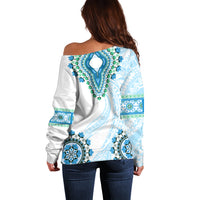 Africa Dashiki Off Shoulder Sweater With Polynesian Pattern Blue Version LT05 - Polynesian Pride