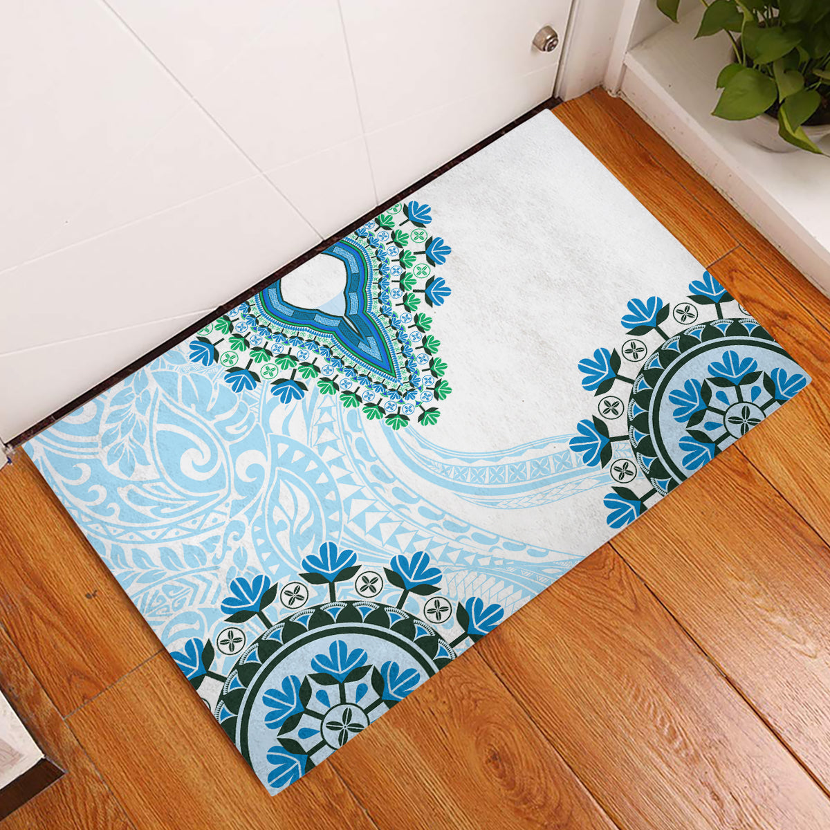 Africa Dashiki Rubber Doormat With Polynesian Pattern Blue Version LT05 Blue - Polynesian Pride